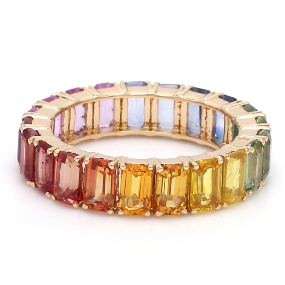 14k rose gold rainbow sapphire ring size 7 multicolor New York Jewelspark